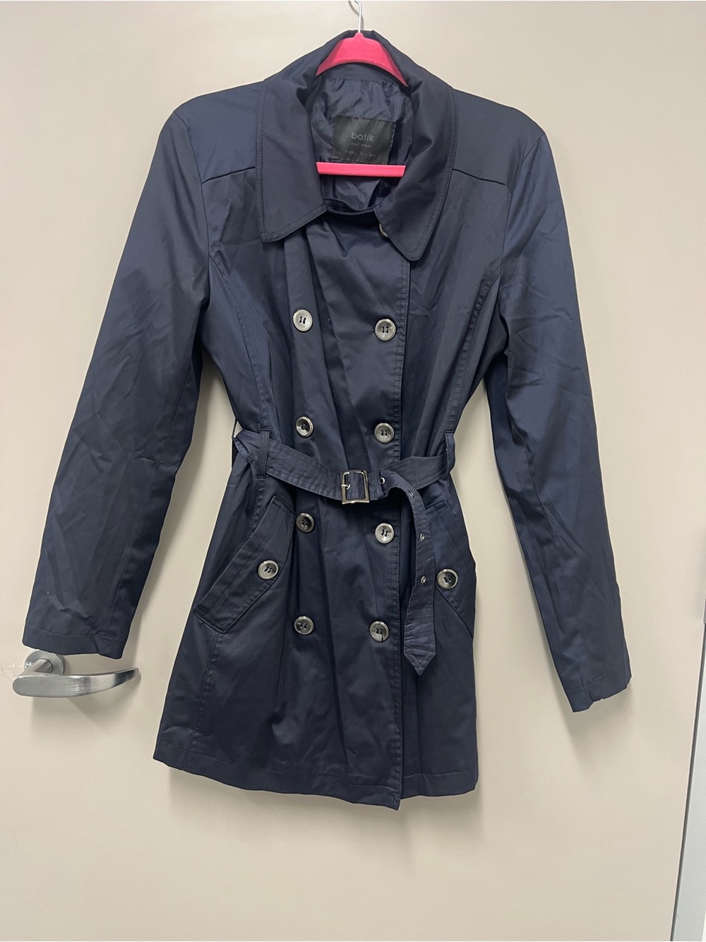 Batik Double-Breasted Trench Coat - Navy Belted Waist